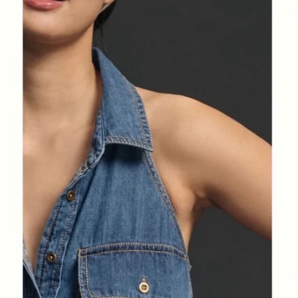 Anthropologie Pilcro Sleeveless denim Halter Swing Midi Dress, NWOT, XL - Picture 4 of 10